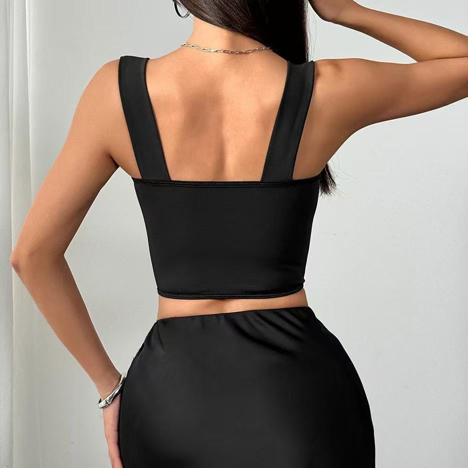 New Style Women's Clothing Sexy Splicing Contrasting Color Bra Mesh See-through Fishbone Bra Vest Suspender