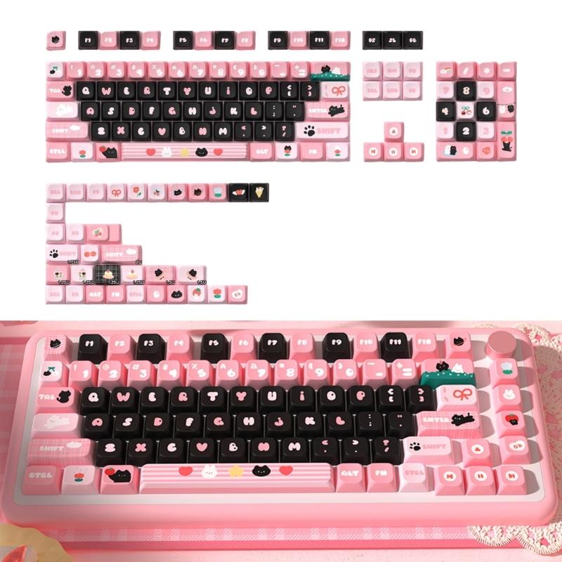 Zwarte Katten Keycaps 138/158 Toetsen MDA Profiel PBT Keycaps Sublimatie Schattige Mechanische Keycaps toetsenborden Accessoires