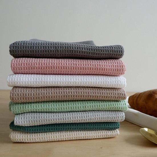 Waffle Design Washing Towels Skin-Friendly Cotton Plain Anti-Fade Dish Towels