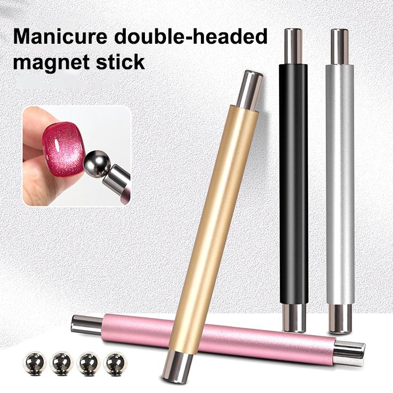 Nail Art Magnetic Stick Cat Eye Magnetic Ball Aluminum Handle Cylindrical Uv Gel Magnet Tools Double End Nail Design Tools