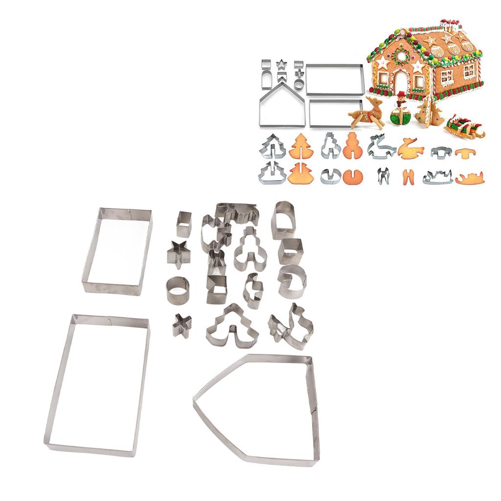 18 PCS Gingerbread House Cookie Cutter Stainless Steel Exquisite 3D Gingerbread House Cookie Mold Kit for Kitchen Baking
