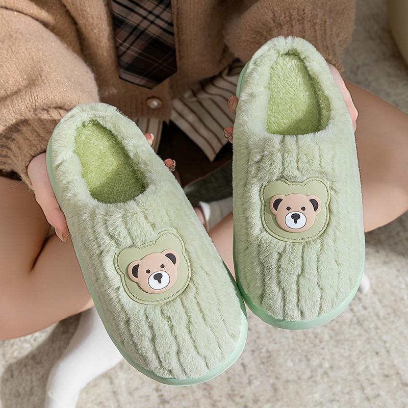 Couple bear head cotton slippers cute home indoor non-slip thick-soled plush shoes warm winter slippers