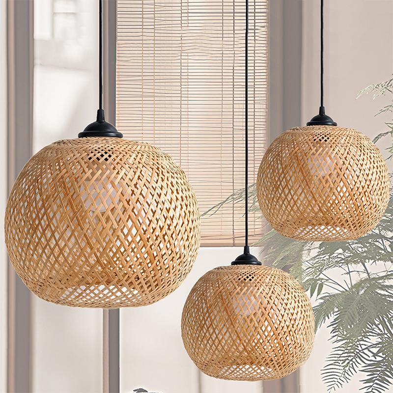 1Pc Home Decorative DIY Chandelier Pendant Ceiling Light Cover Retro Lampshade Bamboo Woven Hanging
