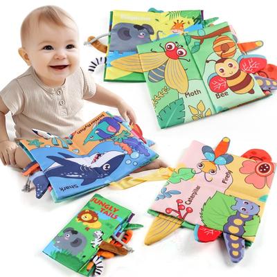 Non-Toxic 8 Page Tail Cloth Book Touch And Feel Infant Soft Books Cartoon Animal Development Interactive Early Education Toy For Baby Gift