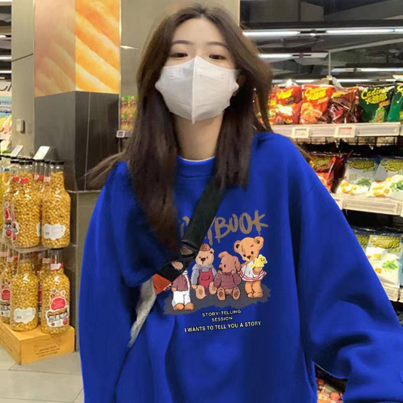 Fleece-Lined Teddy Bear Crew Neck Sweatshirt Unisex AutumnWinter Loose Pullover Trendy and Stylish for Couples and Class Uniforms Extra Large 2329₽