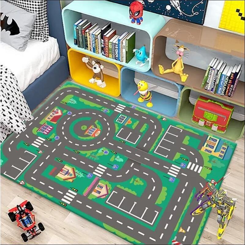 Traffic Theme Kids Play Floor Mat Road Map Design Soft Non-Slip Area Rug Traffic Toy Cars Educational Carpet Children Room Decor