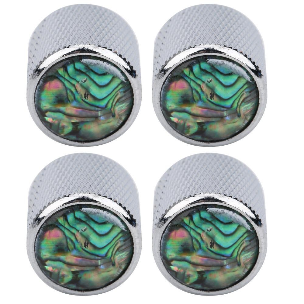 4PCS Silver/Copper Tone Guitar Dome Knobs Metal + Real Shell Bass Knob Dome Electric Bass серебряный