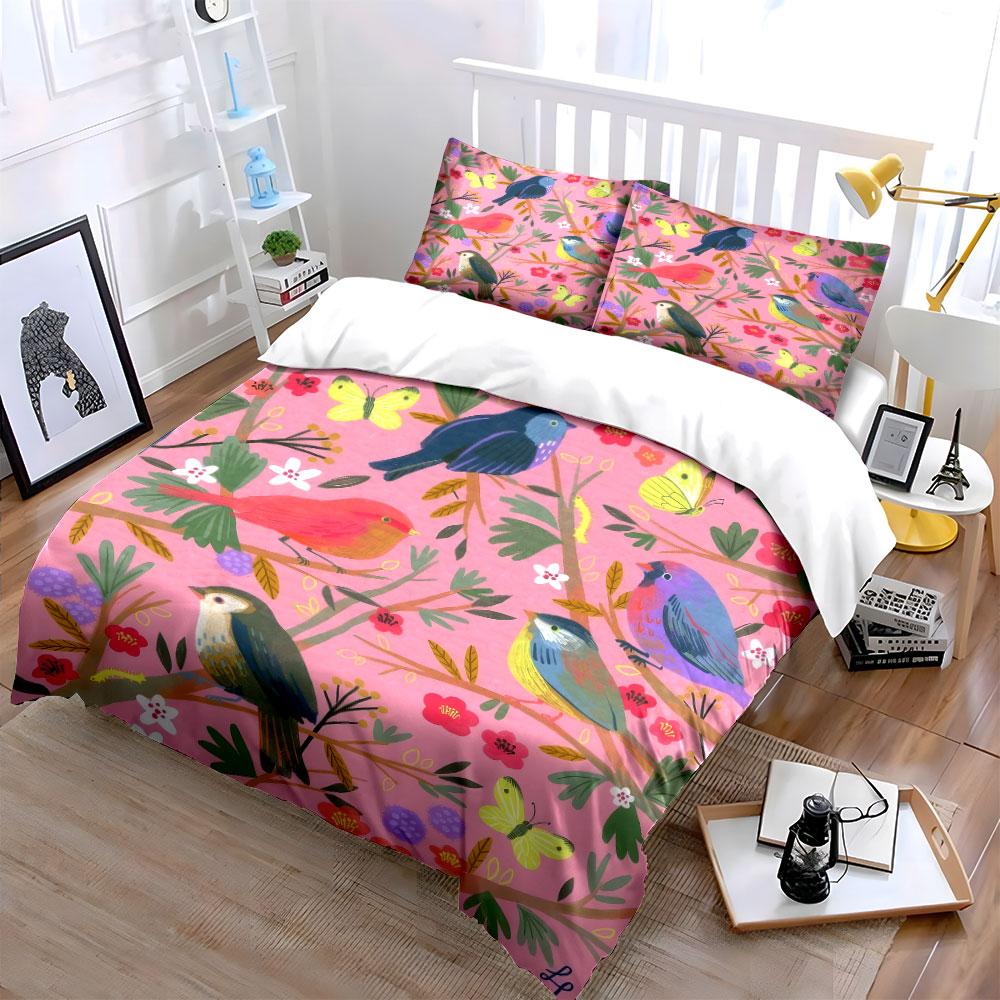 Birds And Flowers Decorative Set Soft Comfortable Duvet Cover Bedding Set Included 1*Duvet Cover & 2*Pillowcases, Gift