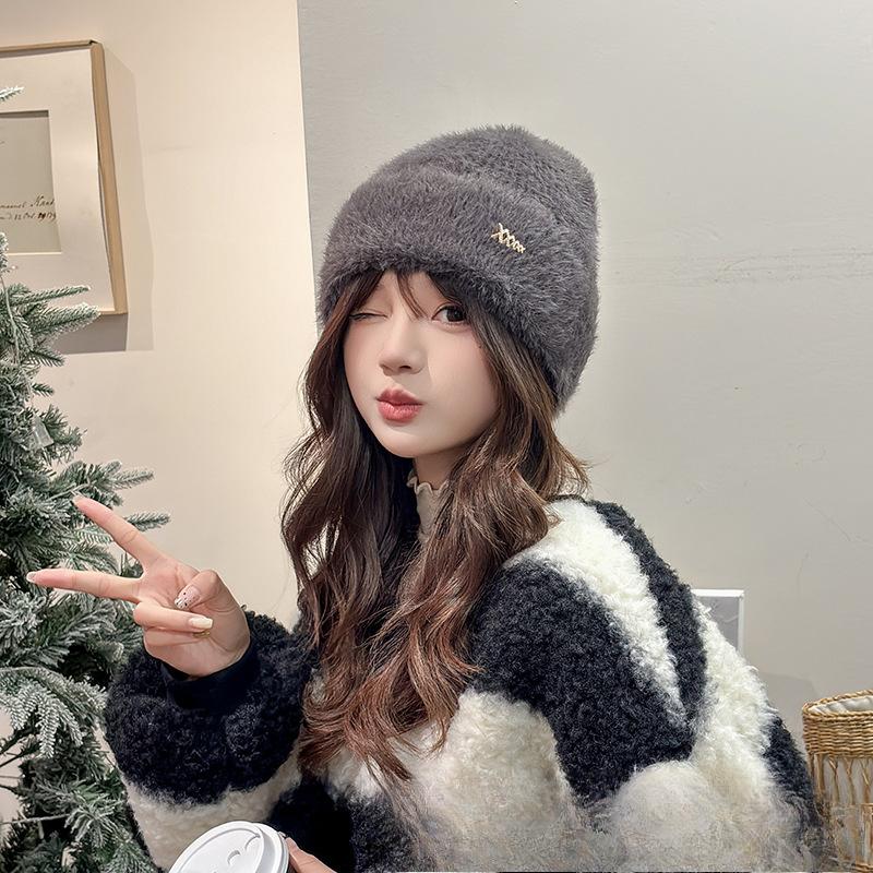Autumn and Winter Hats for Women Plush New Korean Knitted Hats Versatile Warm Ear Protection Thickened Fashionable Wool Cold Hat