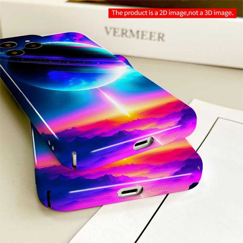 2DFlat Neon Saturn Over Cosmic Mountains All inclusive film hard iPhone case, compatible with iPhone 18 Pro Max 17 16 15 14 13 12 11