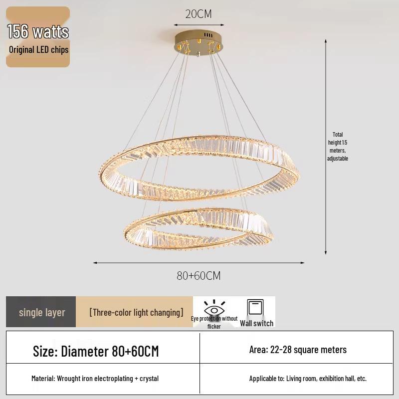 High-End Crystal Pendant Light for Living Room, Loft, Villa, Hotel, and Bedroom