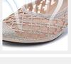Sandales d'été 2025 en maille strass à bout pointu et talon moyen avec jupe, chaussures de mode pour femmes