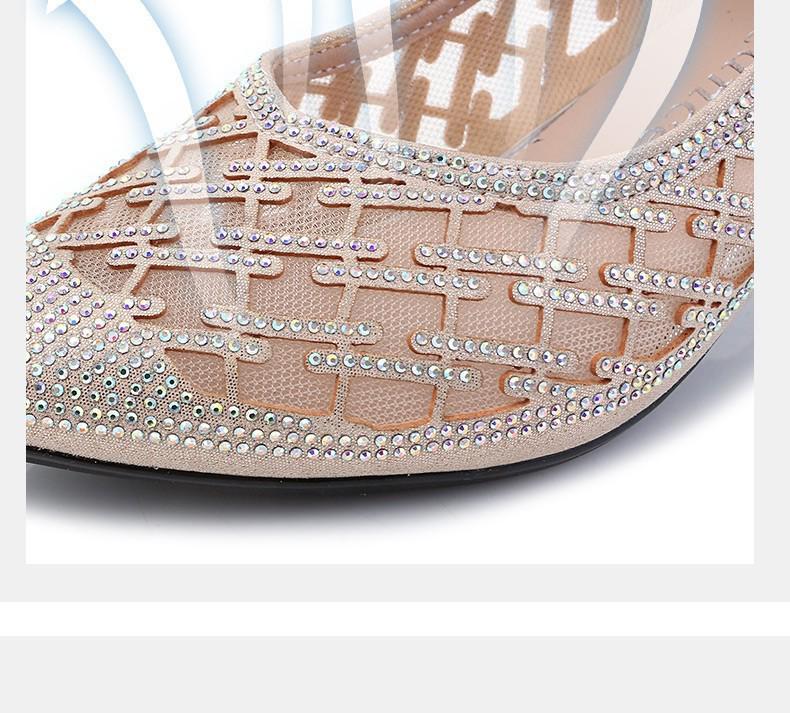 2025 Summer Rhinestone Mesh Pointed-Toe Mid-Heel Sandals with Skirt, Women's Fashion Shoes