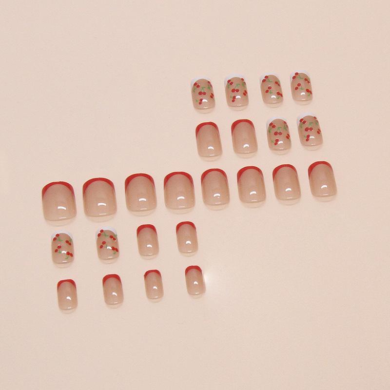 Fake Nail Wearing Nail French Cherry Removable Nail Patch Simple Nail Patch Nail Patch 24 Pieces