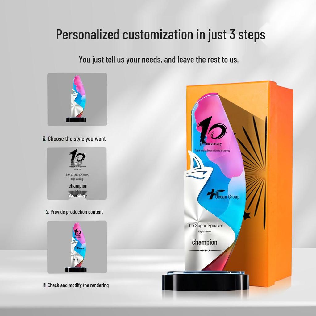 2025 Premium Crystal Trophy with Aluminum Plaque, Ideal for Employee Awards, Annual Meetings, Competitions, and Engraved Souvenirs