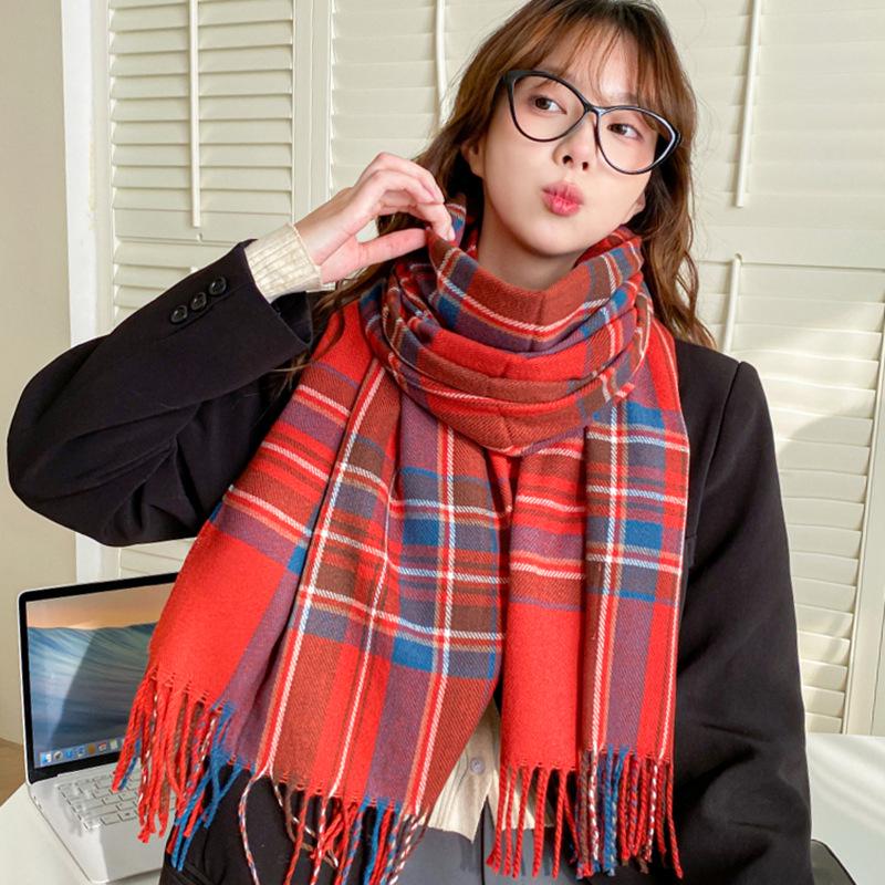 Sciarpa a Quadri Invernale da Donna, Stile Giapponese-Coreano Carino, Versatile Scaldacollo Caldo a Sciarpa