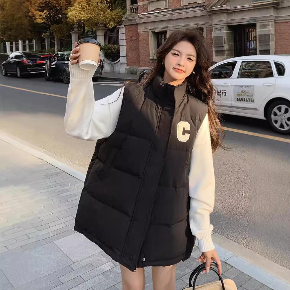 Autumn and winter new cotton-padded vest women's outer vest casual versatile college style Internet celebrity vest jacket