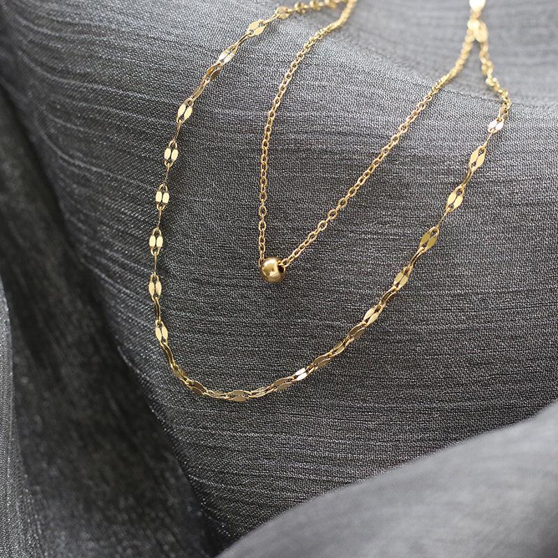French Starlight Gold Beaded Double Layer Clavicle Necklace - Colorfast Titanium Steel