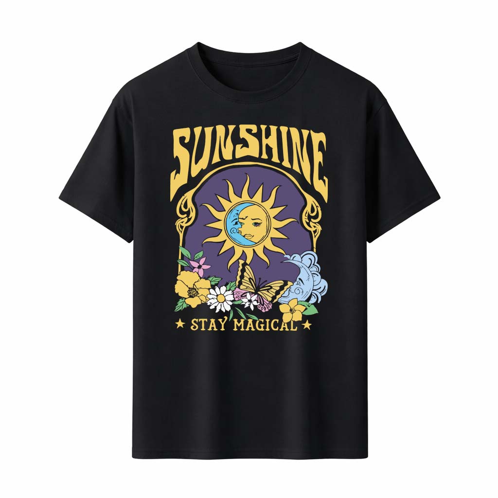 

Sunshine T-Shirt Sun Moon Floral Butterfly Tee Stay Magical Vintage Print Unisex Top Retro Style Men Women Clothes - Men s Su... S разноцветный