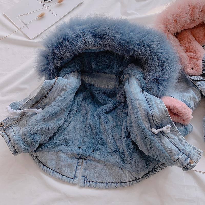 Winter Warm, Fleece-lined Denim Jacket for European and American Girls and Children