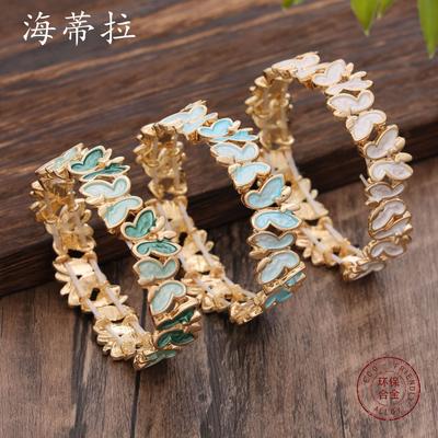 Color Painting Oil Butterfly Flying Elastic Bracelet, Small Fresh Women's Versatile Butterfly Alloy Bracelet