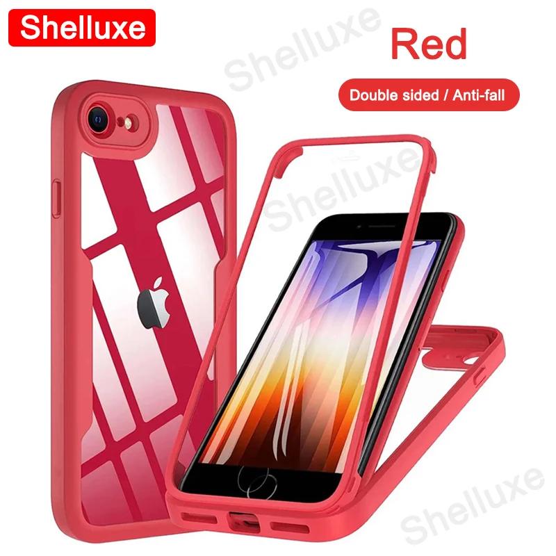 

360 Полная защита корпуса Прозрачный чехол Shelluxe Передний+Задний Для iPhone SE SE2 SE3 7 8 Для iPhone7 iPhone8 iPhoneSE Силиконовый Двусторонний чехол For iPhone SE 2020 красный