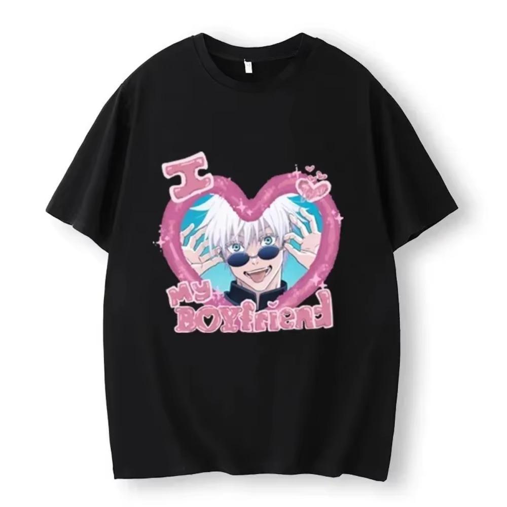 Summer Men's Cotton T-Shirt I Love My Boyfriend Satoru Gojo T-Shirt Cartoon Graphic T-Shirt Extra Large Street Top