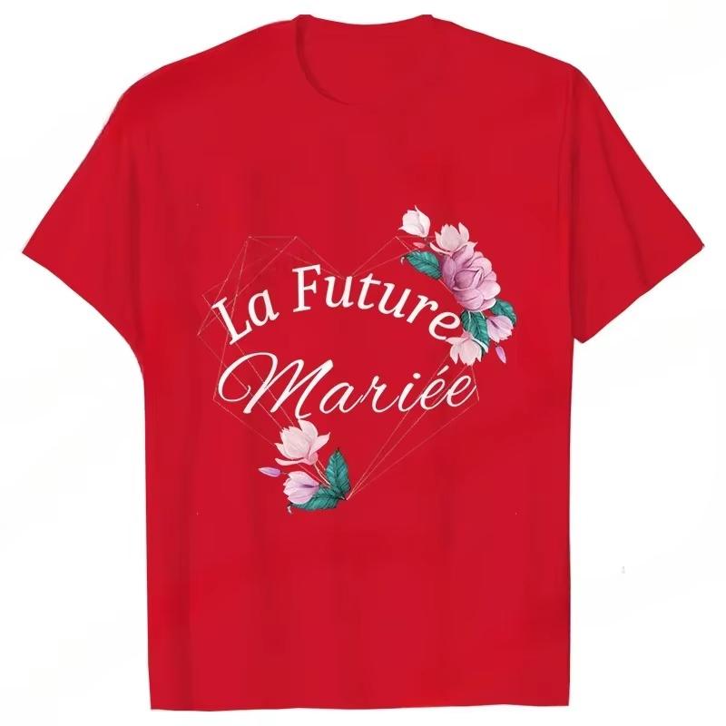 Unisex Tshirt French Bridal Letter Graphic Tee Crew Neck Short Sleeve Geometric Heart Floral Print Bachelorette Casual Top