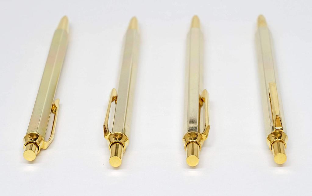 Shibochoco Color Cowhide Pen Metal Touch Stick Silver and Z66 Full Gold Hexagonal Knock Metal Ballpoint Pen Set Tray, TRATYO-ALST-Z66KB