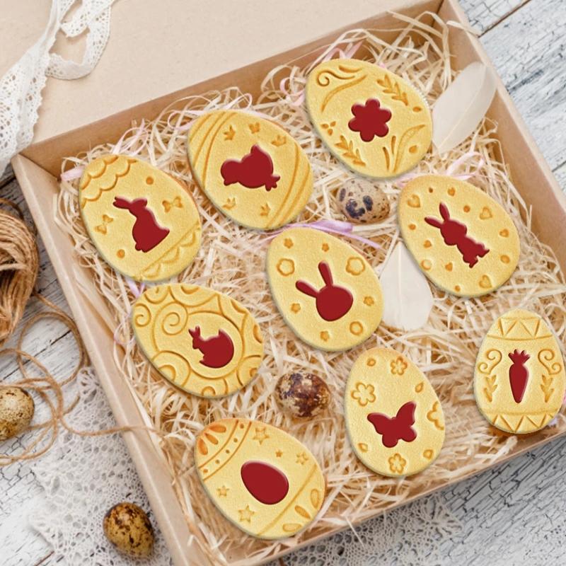 9Pcs/set Easter Rabbit Biscuit Mold Bunny Egg Cookie Cutter Stamp Embosser DIY Baking Tools Easter Party Cake Decoration Tools