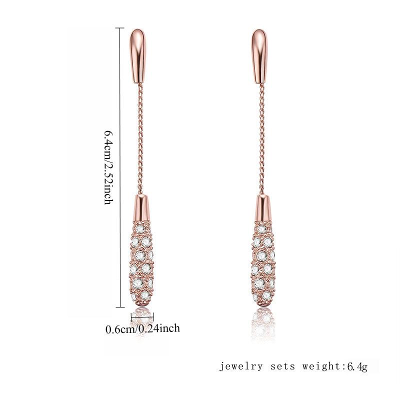 1PAIR Personality Earrings Female Fashion And Elegant Long Drop-Shaped Alloy Earrings Rose Gold Earrings