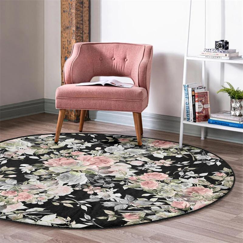 

Круглый ковер с цветочным рисунком, ковер для пола с розой, садовый нескользящий коврик, круглые ковры, ботанический противоскользящий коврик, однотонные ковры, розовый ковер для гостиной 40X40cm