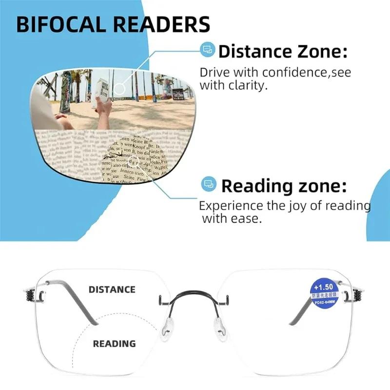 Retro Rahmenlose Bifokale Herren-Presbyopiebrille Ultraleicht Neutral Für Mittelalte und Ältere Menschen Anti-Blaulicht-Brille