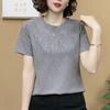 Women's Summer Rhinestone Slimming Round Neck Short Sleeve T-Shirt