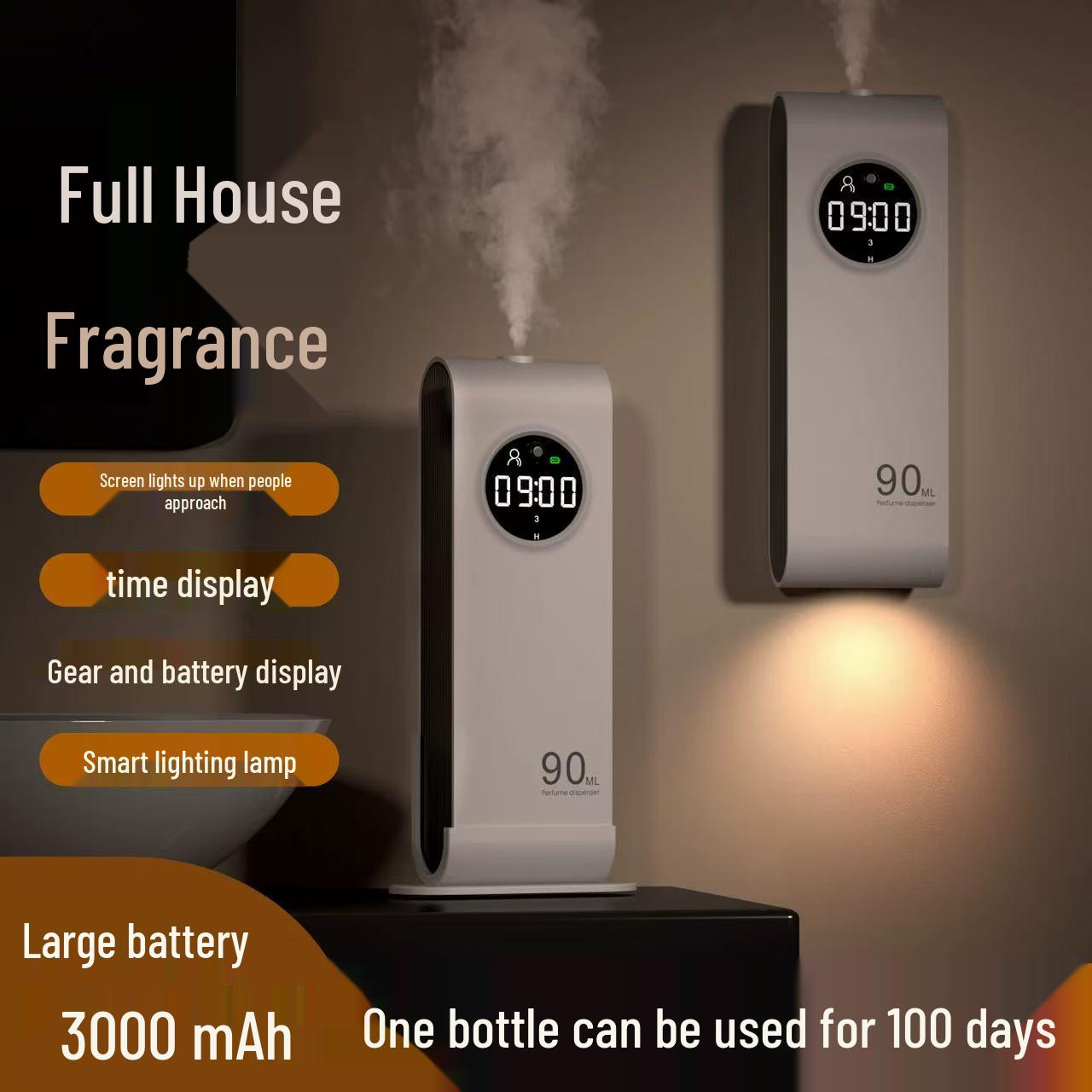W7 Smart Induction Aroma Diffuser - Automatic Desktop & Wall-Mounted Air Freshener for Home & Hotel. White Tea Essential Oil
