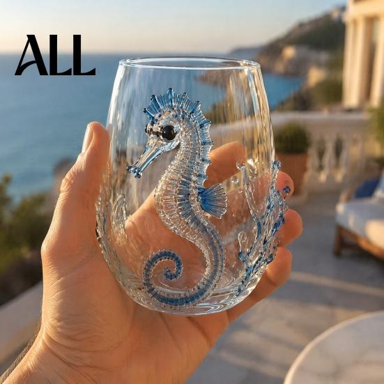 Unique Gift for Ocean Lovers 12oz Octopus Water Cup, Embossed Design, Hand Painted Marine Style Themed Glassware Drinking Home Bar Decor Stemless