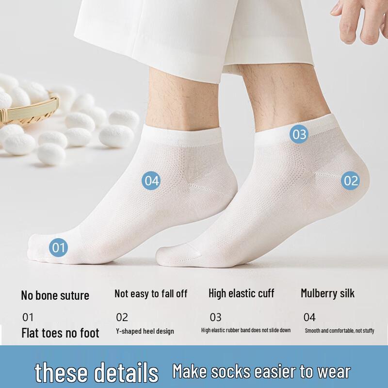 Men's Modal Silk Blend Mesh Anti-Odor Short Socks, 5 Pairs