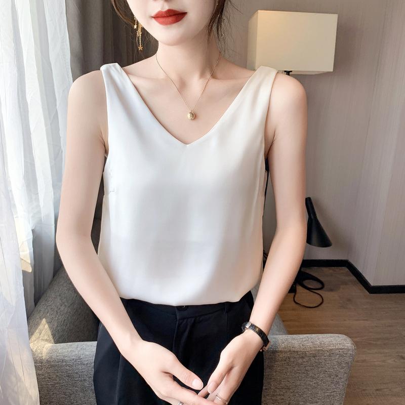 

YYFS женские модные повседневные летние весенние однотонные блузки и рубашки без рукавов с v-образным вырезом и принтом M белый