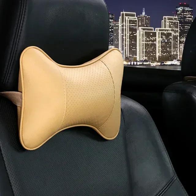 

1pc Car Neck Pillow Both Side Pu Leather Headrest For Head Pain Relief Filled Fiber Black And Red Line Car Pillow 28x18x9cm
