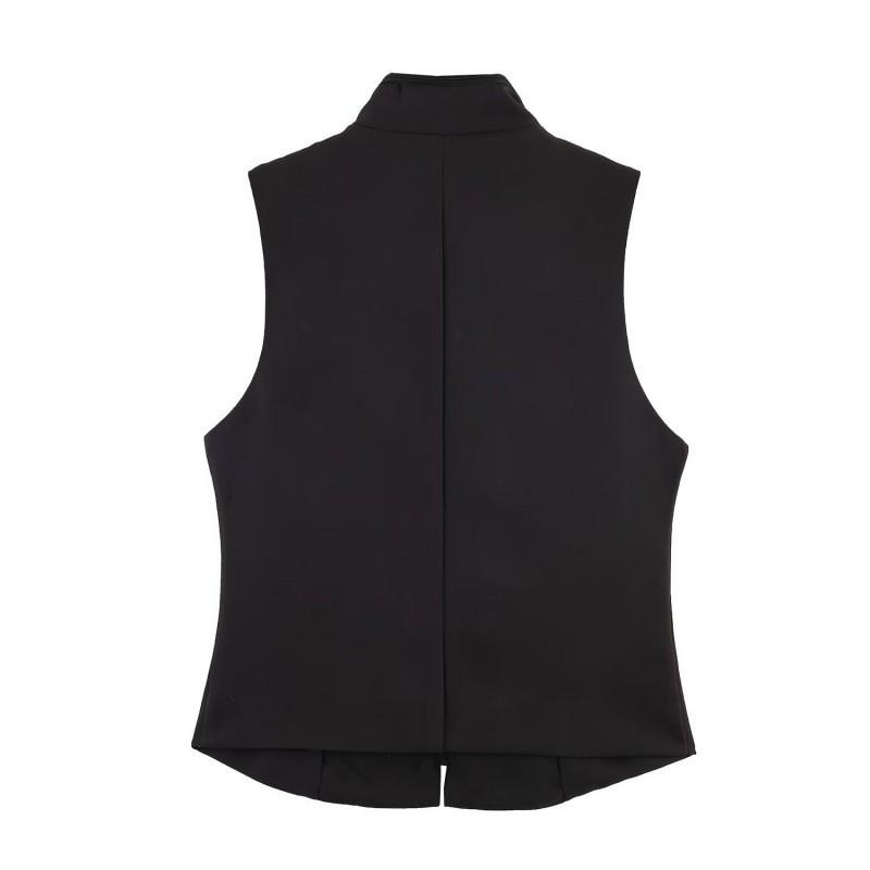 Womens Stand Collar Knotted Button Vest Casual Layering Sleeveless Top Street Style 2026