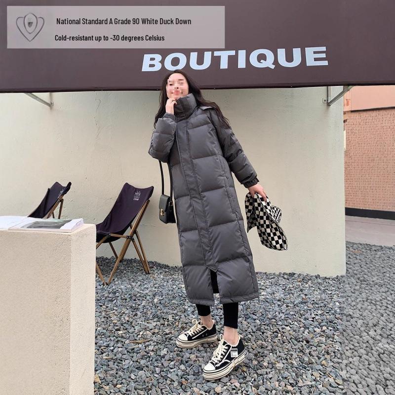 Women's 2025 Winter Super Long Over-the-Knee White Duck Down Jacket - Thick, Loose, Couple's Style, Central Academy of Drama Inspired.
