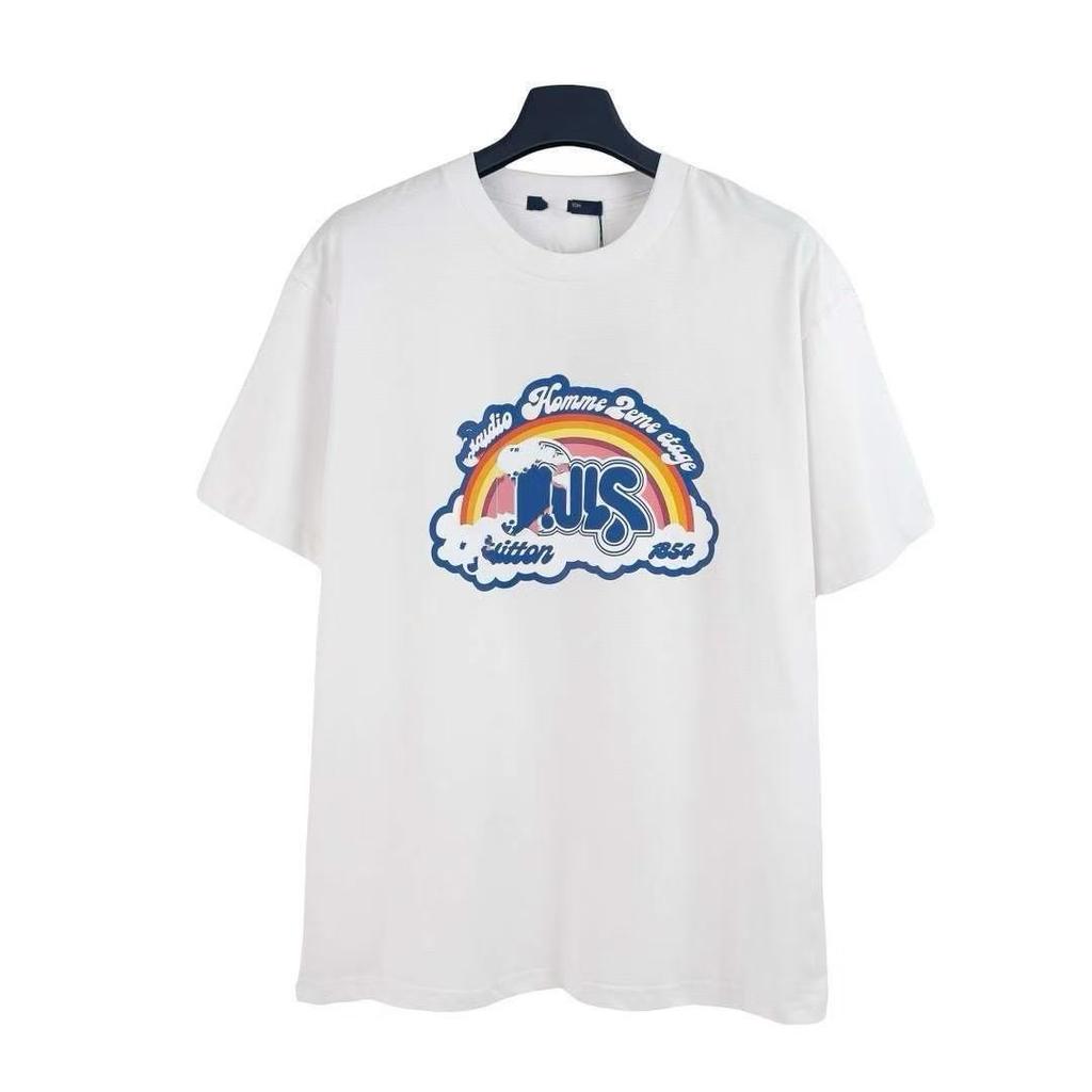 2026 Oversized tričko s potiskem monogramu, Celoplošný vzor, Lehké unisex tričko pro pár