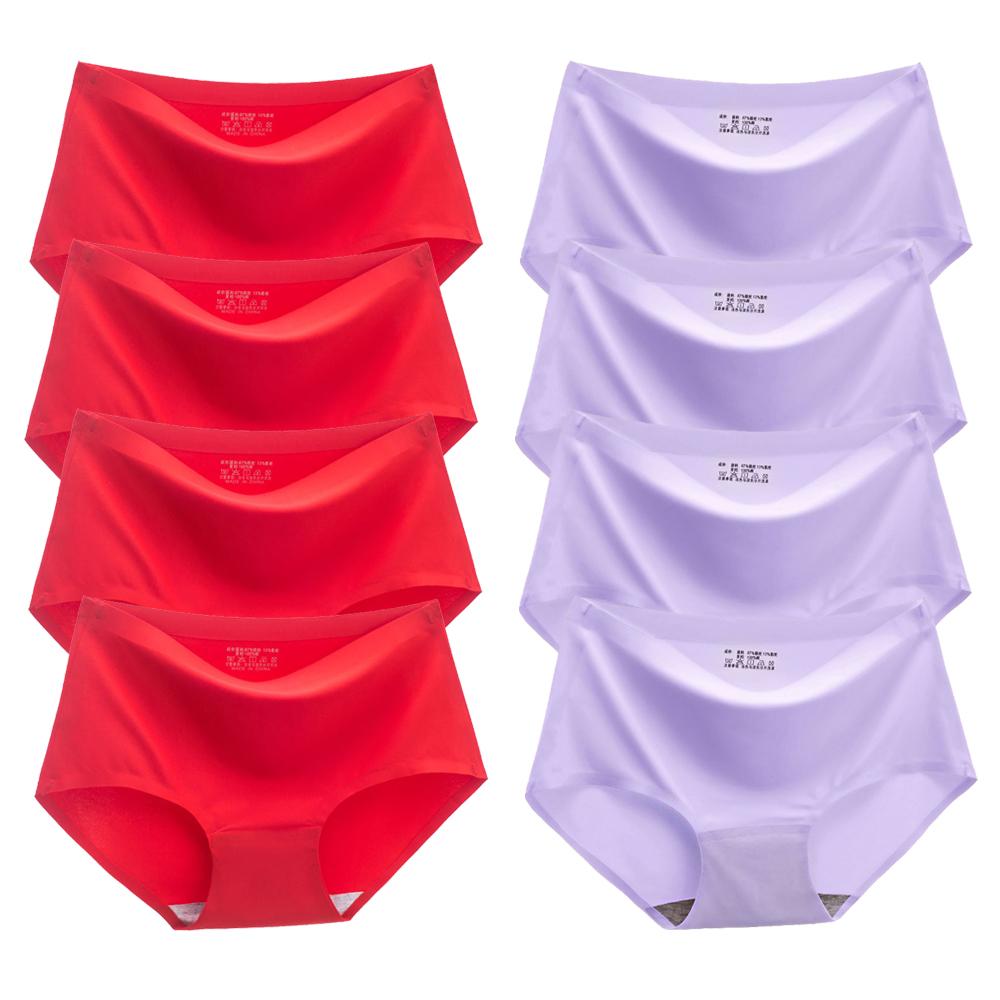 Chiloți de damă Chiloți fără cusături uni Mărimi mari Chiloți confortabili Lenjerie din satin de mătase Lenjerie de corp sănătoasă 8 buc/set