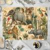 Set of 4, Exotic Animals Jungle Safari Placemats Set of 4 Vintage Illustration Linen Table Mats for Themed Parties