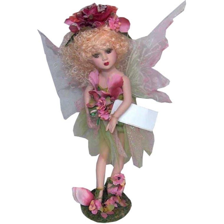 Ceramic Elf Doll in Aquamarine and Pink, 46 cm tall