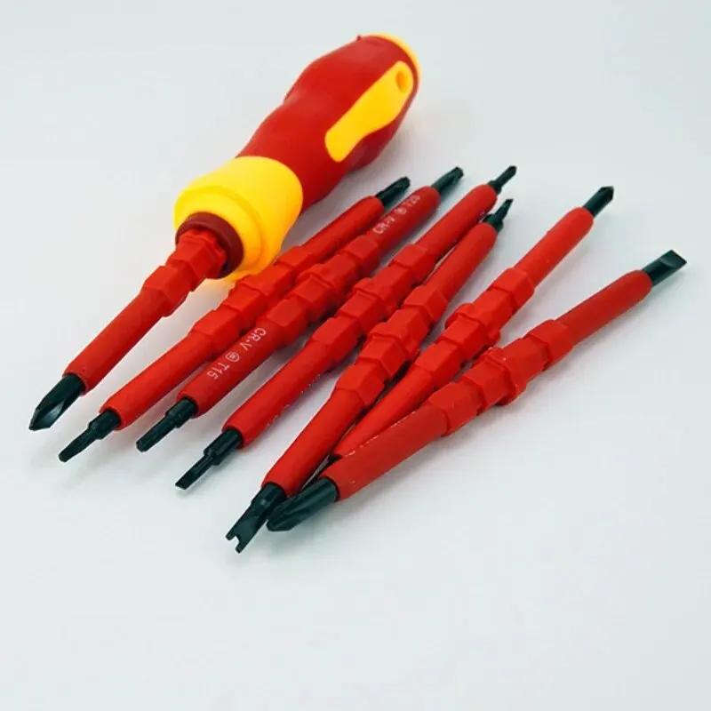 14/Pcs VDE Insulated Screwdriver Set Slotted Phillips Screw Driver Bits Kit With Tester Pen Electricians Hand ToolsColor@@Red