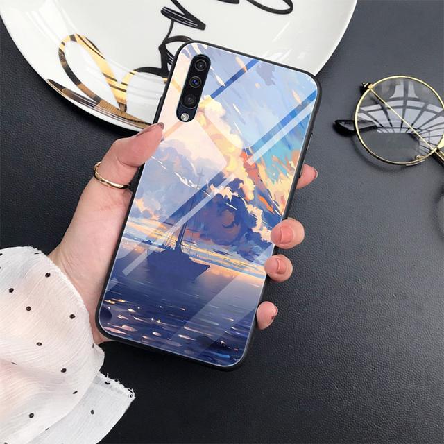 Luxury Phone Case For Samsung Galaxy A71 A72 A70 A73 A53 A13 5g A03 A22 A21s A03 Core A42 A52 Anime Scenery Glass Cover Capas