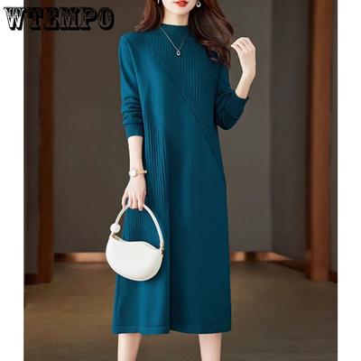 Abito Maglione Autunnale e Invernale da Donna Ampio Semi a Collo Alto Abito Lavorato a Maglia Maglione Lungo Maglione da Donna