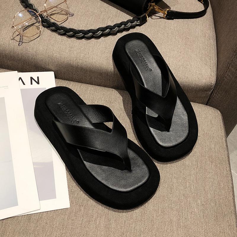 Fashion Flock Patchwork Leather Flip Flops Women Famous Jandal Sandals Platform Thong Slippers Female Beach Slides Shoes Pantuflas 2025