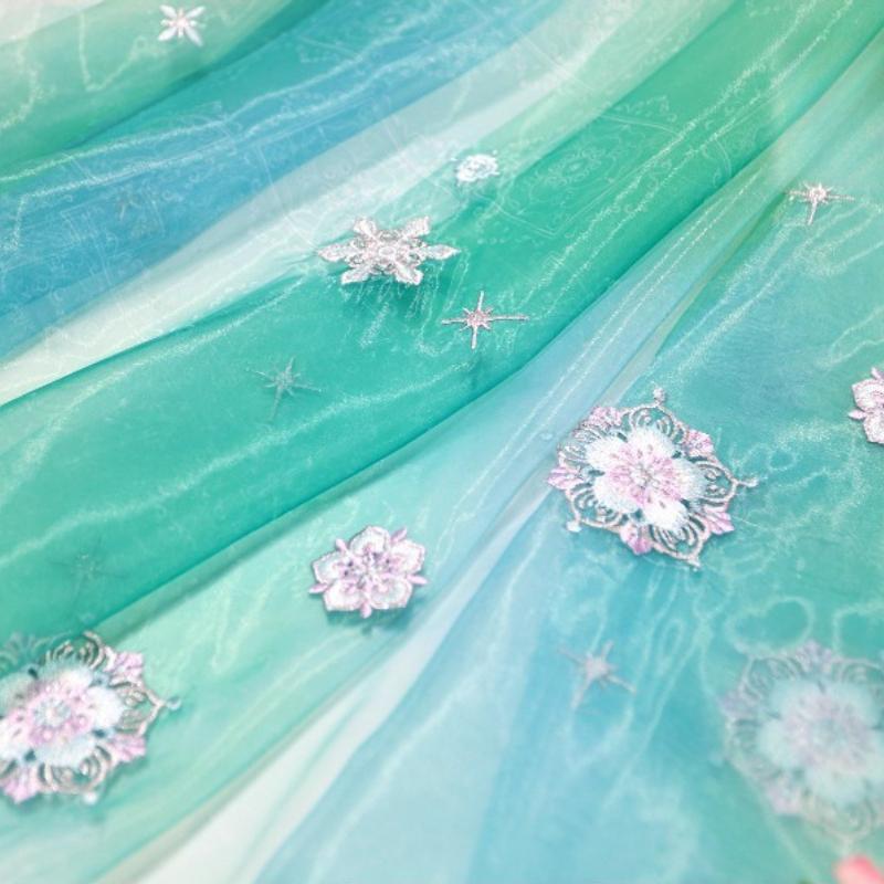 Snowflake Flower Embroidery Fabric DIY Hanfu Ancient Style Cheongsam Summer Skirt Children Clothing Baby Clothe Designer Fabric